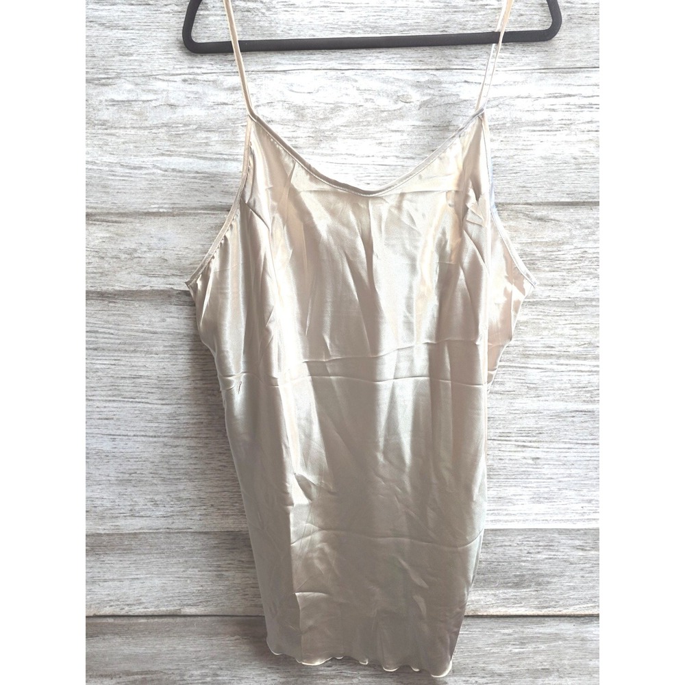 New Satiny Silky Night Gown PLus Size 4X Dress Slip Chemise Champagne Gold Slits
